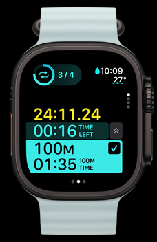 Apple Watch Ultra 2 showing a timed interval of work as part of Custom Workouts.