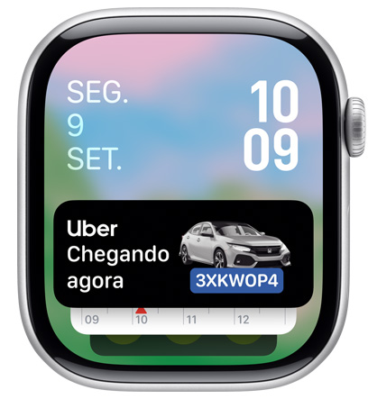 Tela de um Apple Watch mostrando o widget do app Uber