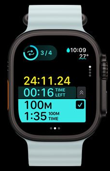 Apple Watch Ultra 2 showing a timed interval of work as part of Custom Workouts.