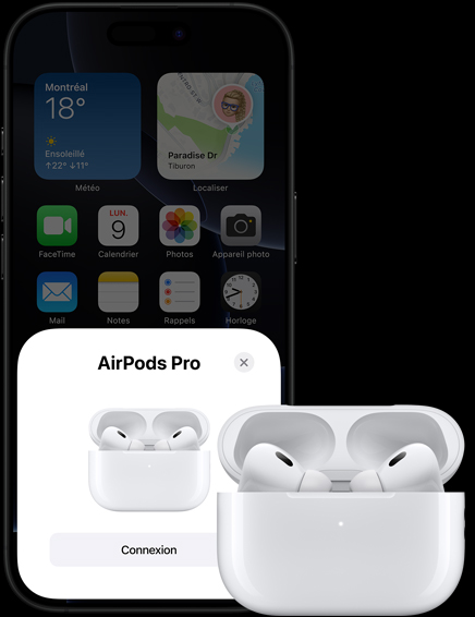 Démonstration de la fonctionnalité de continuité entre iPhone et AirPods