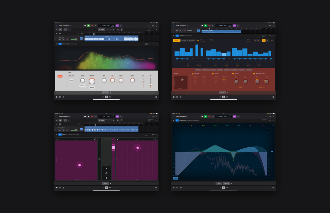 Un ensemble de modules d’effets sonores montrés côte à côte.