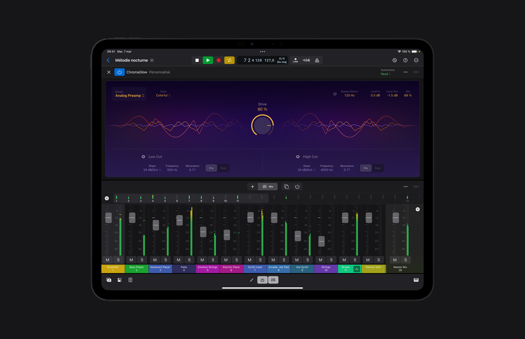 Interface de ChromaGlow dans Logic Pro pour iPad.