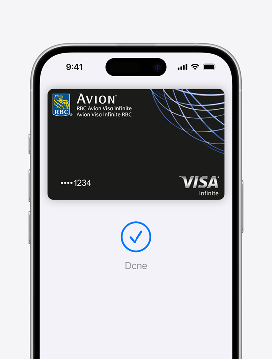 Apple Pay credit card on screen.