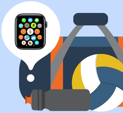 Imagen ilustrada de una mochila. Un globo muestra sobre ella la ubicación de un Apple Watch.