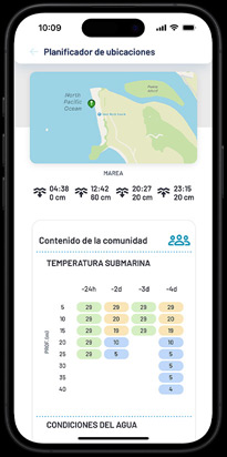 Local dive conditions with community feedback displayed as part of location planning.