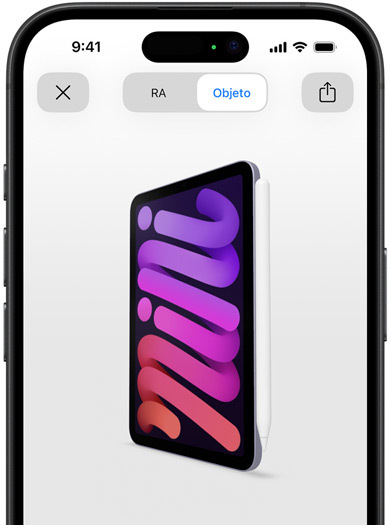 Animación en realidad aumentada en un iPhone de un iPad mini con un Apple Pencil Pro acoplado.