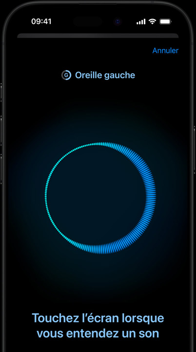 iPhone showing an in-progress Hearing Test