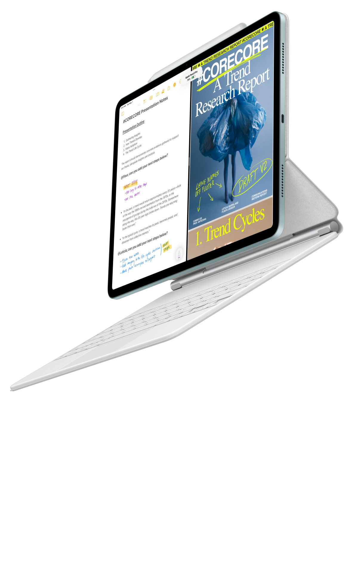 iPad Air που συνδέεται με το Magic Keyboard και το Apple Pencil Pro