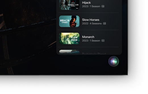 A flat screen television showing list of Apple TV+ movies and shows