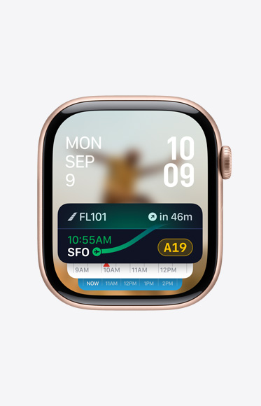 The Smart Stack showing a Live Activity of the status of a flight.