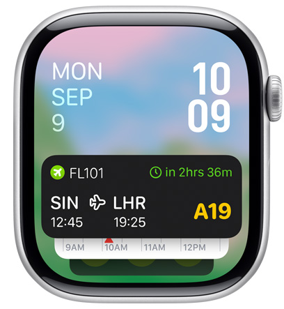 Layar Apple Watch yang menampilkan widget aplikasi Uber