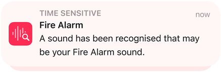 Sound Recognition alert for a Fire Alarm on iPhone.