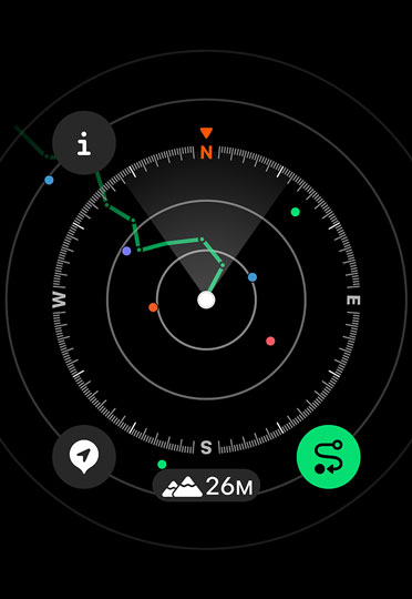 The compass app showing the path of where the hiker has been.