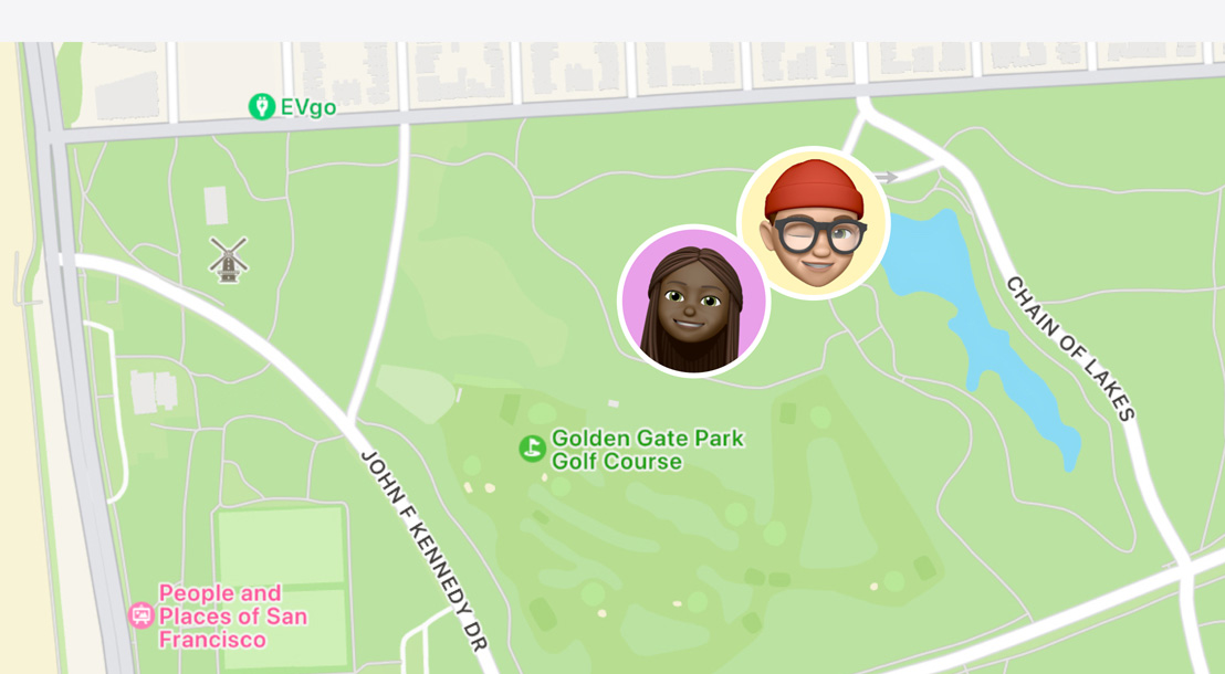 The Find My app showing where friends are located on a map.