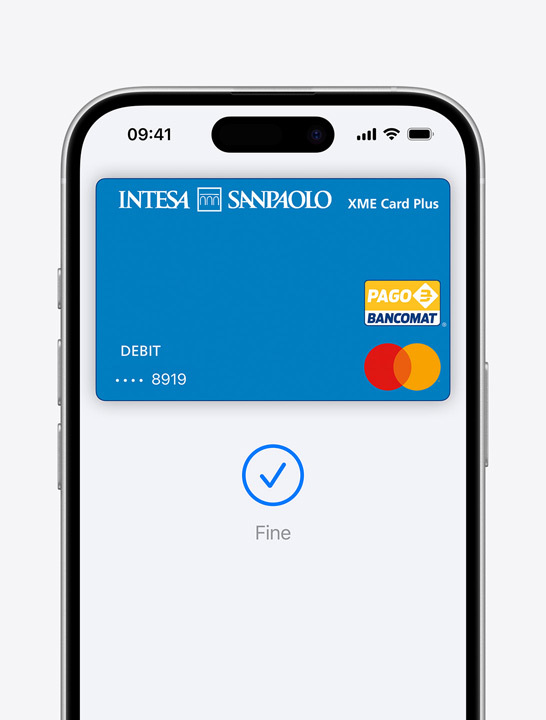 Una schermata che mostra un pagamento con carta di credito in Apple Pay.