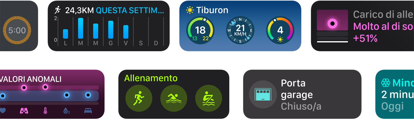 Una selezione di nuovi widget di app per watchOS