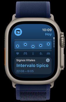 La app Signos Vitales muestra datos de salud.