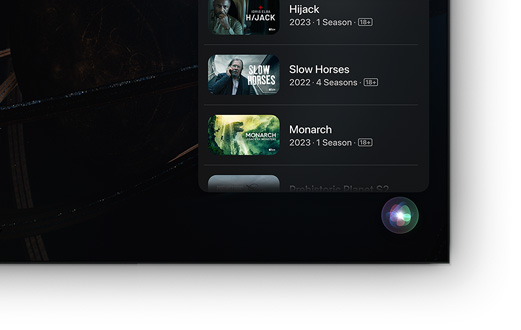 A flat screen television showing list of Apple TV+ movies and shows