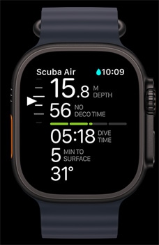 تطبيق +Oceanic معروض على شاشة Apple Watch Ultra 2.