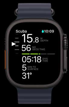 Oceanic+ app 在 Apple Watch Ultra 2 上顯示。