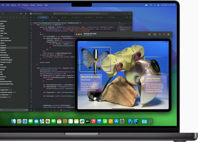 Se muestran Xcode y Core ML en una MacBook Pro