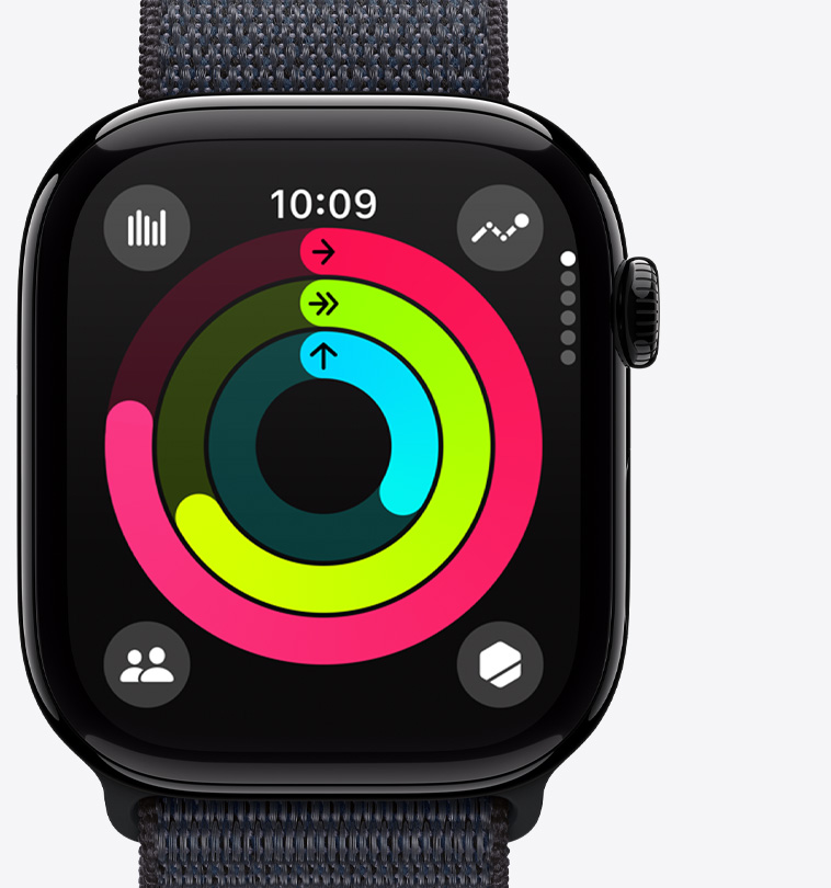 Los círculos de Actividad en un Apple Watch Series 10.