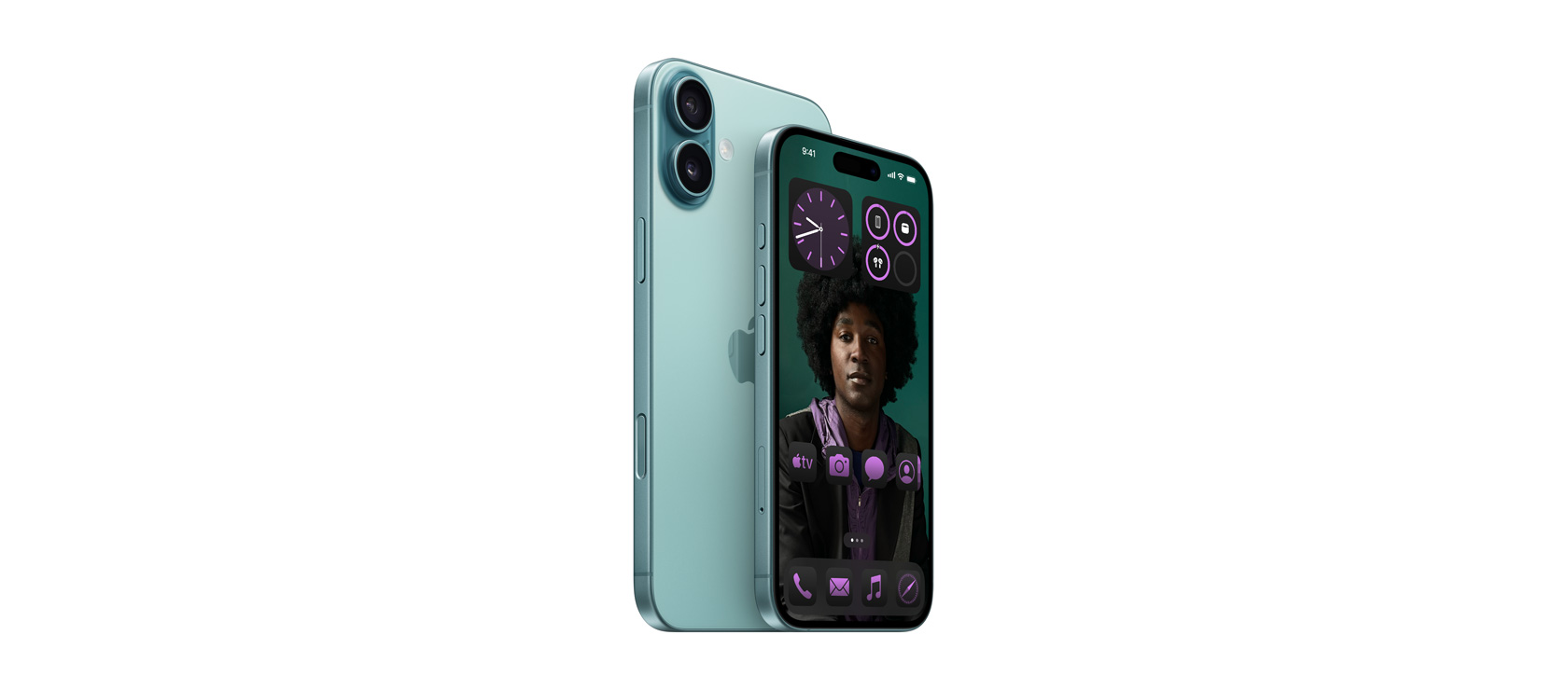 6.7-inch iPhone 16 Plus and 6.1-inch iPhone 16 in Teal