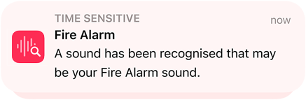 Sound Recognition alert for a Fire Alarm on iPhone.