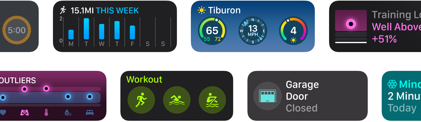 A selection of new app widgets for watchOS