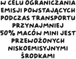 W celu ograniczania emisji powstających podczas transportu przynajmniej 50% Maców mini jest przewożonych niskoemisyjnymi środkami.