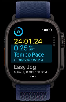 Custom workouts demonstrating how many miles left and the amount of time they've been running.