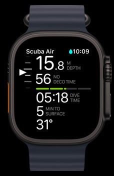 แอป Oceanic+ แสดงอยู่บน Apple Watch Ultra 2