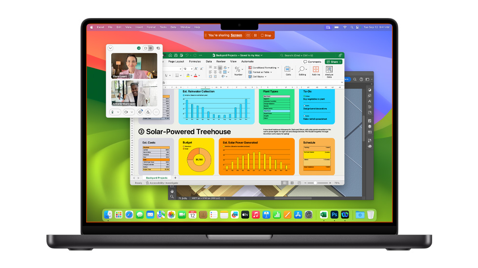 หน้าจอ Mac แสดงแอปหลายแอปที่เปิดอยู่ รวมถึง Zoom และ Excel