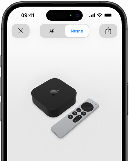 Görselde iPhone’daki Artırılmış Gerçeklik ekranında Apple TV 4K gösteriliyor.