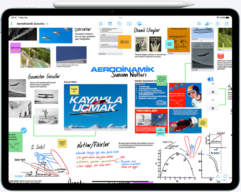 Apple Pencil tutturulmuş yatay pozisyonda iPad Air