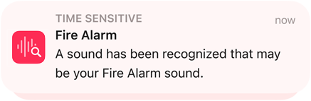 Sound Recognition alert for a Fire Alarm on iPhone.