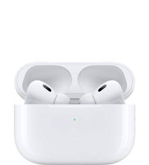 AirPods Pro inside the charging case with lid open.