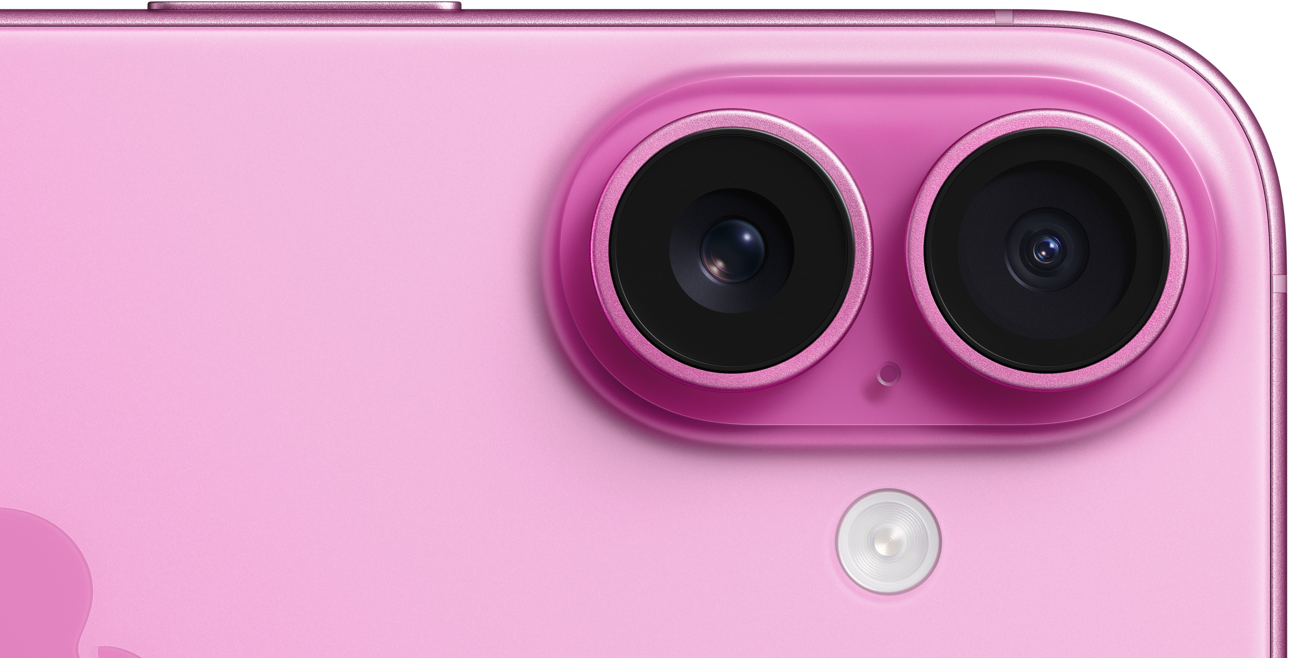 Raised dual camera system on iPhone 16 in Pink