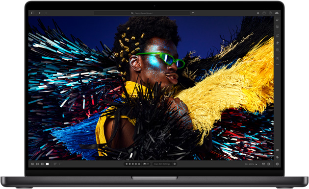 Un MacBook Pro 16 pollici aperto per mostrare il display Liquid Retina XDR