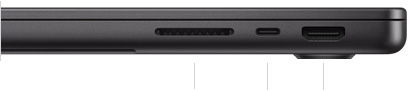 MacBook Pro 14-inch with M4, closed, right side, showing SDXC card slot, one Thunderbolt 4 port, and HDMI port